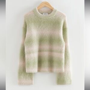 & Other Stories NWT Relaxed Rib Mohair Jumper Soft Green Striped Ombré Sz Large